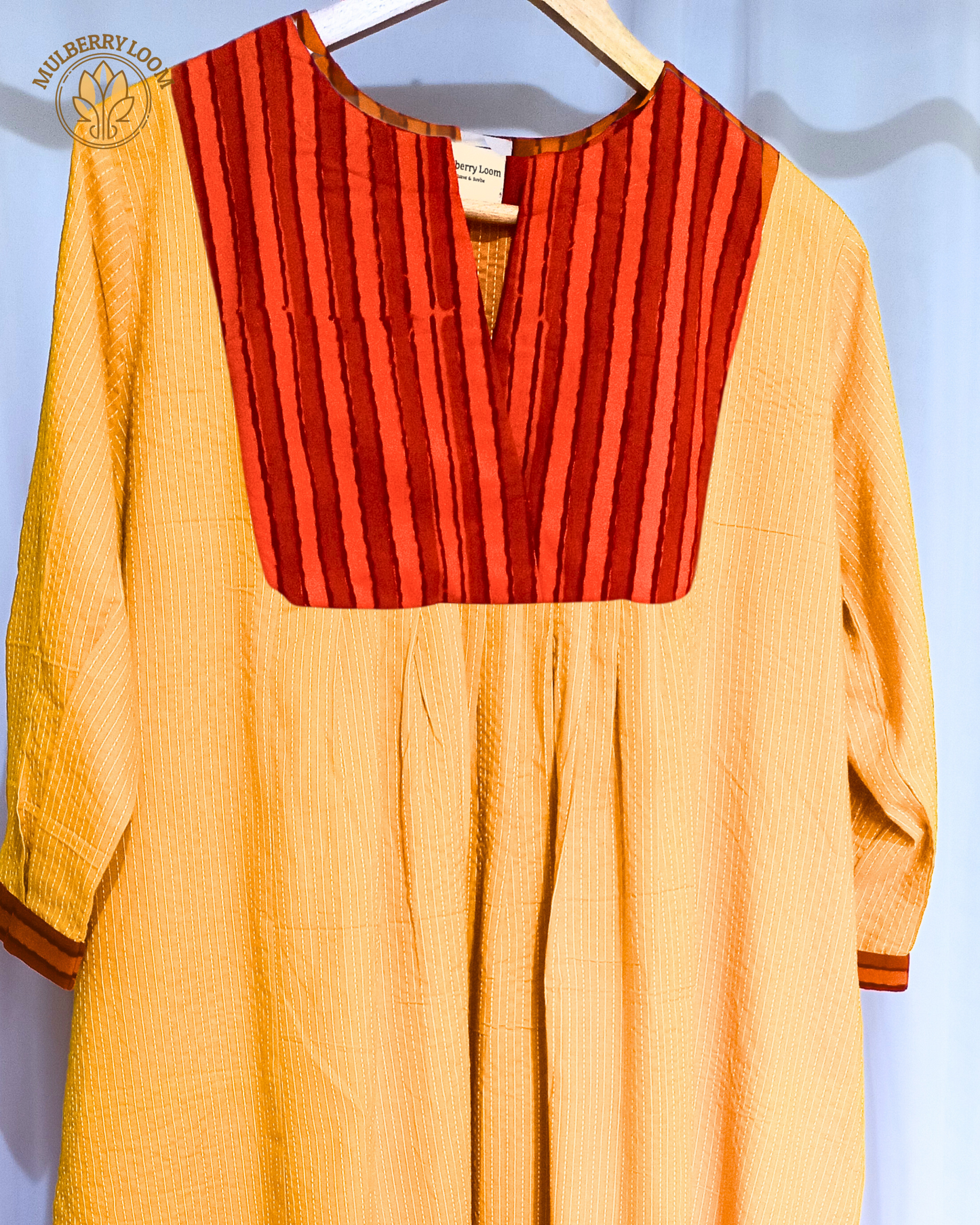 Exquisite Yellow and Red Hand Block Print Patch Kurta