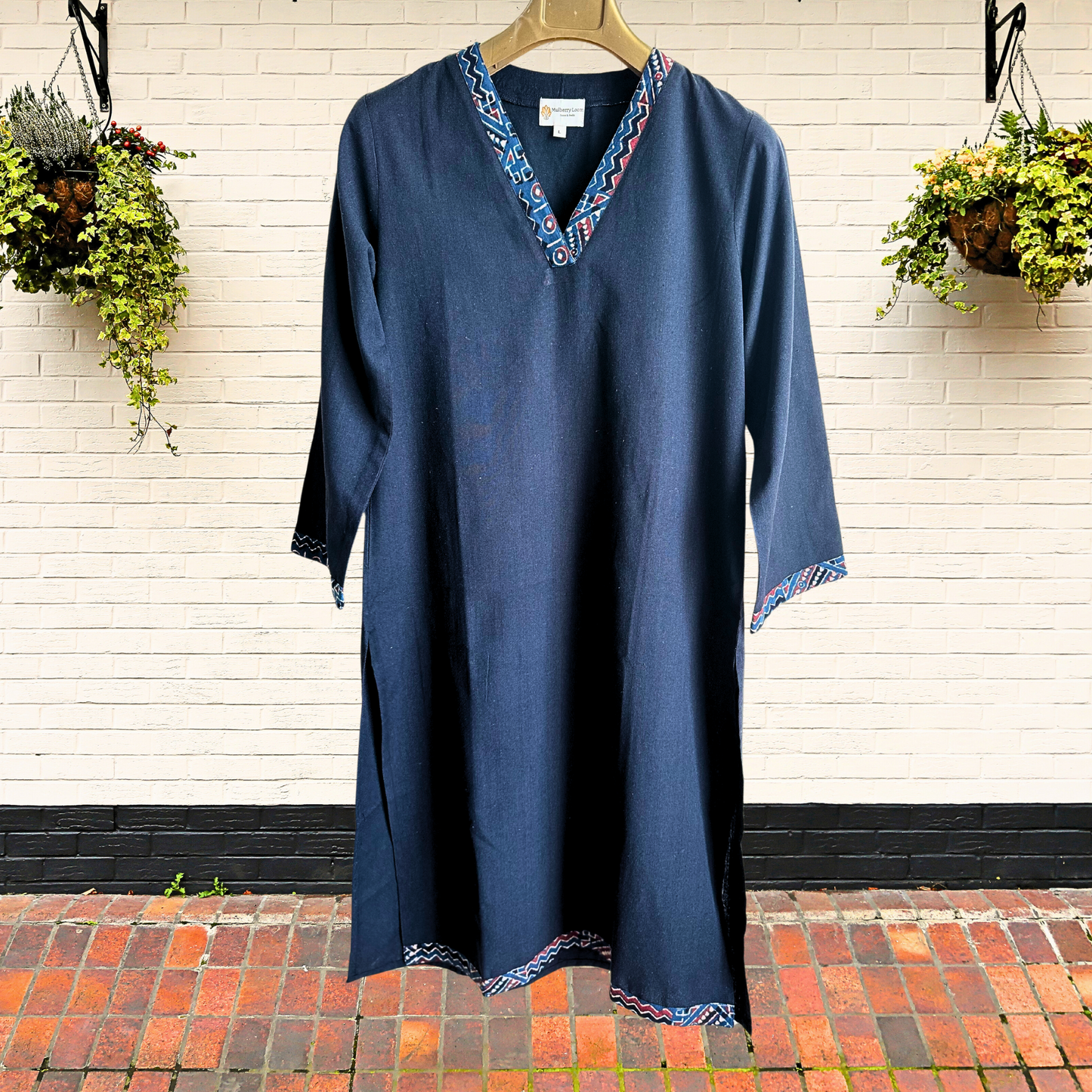 Black V-Neck South Cotton Straight Kurta