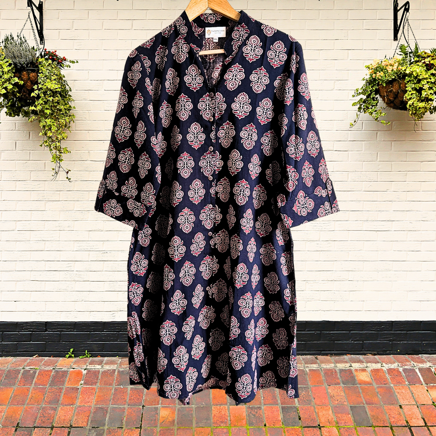 Black Red Ajrakh Handblock Print A-Line Dress