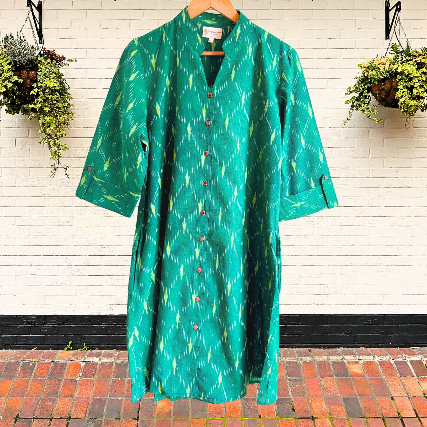 Classic Charm Green Ikkat Dress