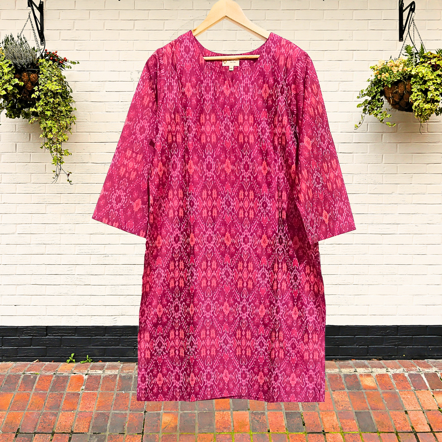 Radiant Pink Ikkat Silk Kurta
