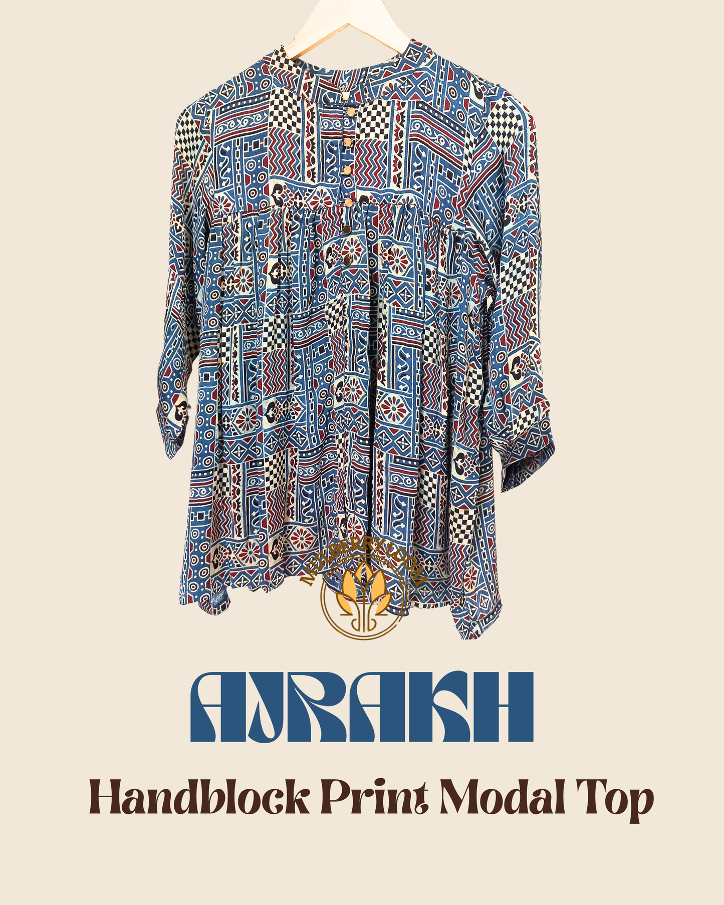 Ethereal Ajrakh Modal Blue Short Top