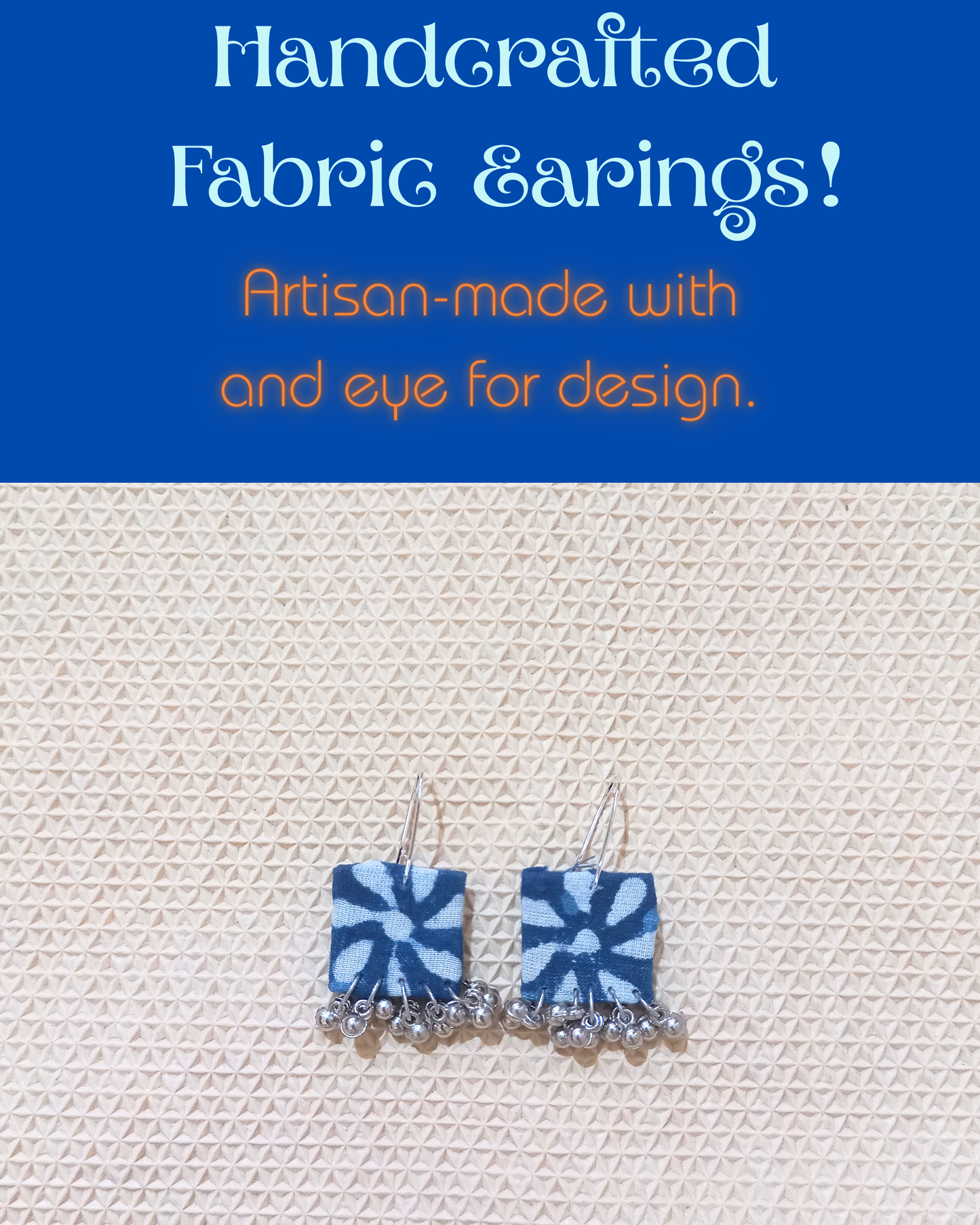 Blue Square Handcrafted Fabric Earrings