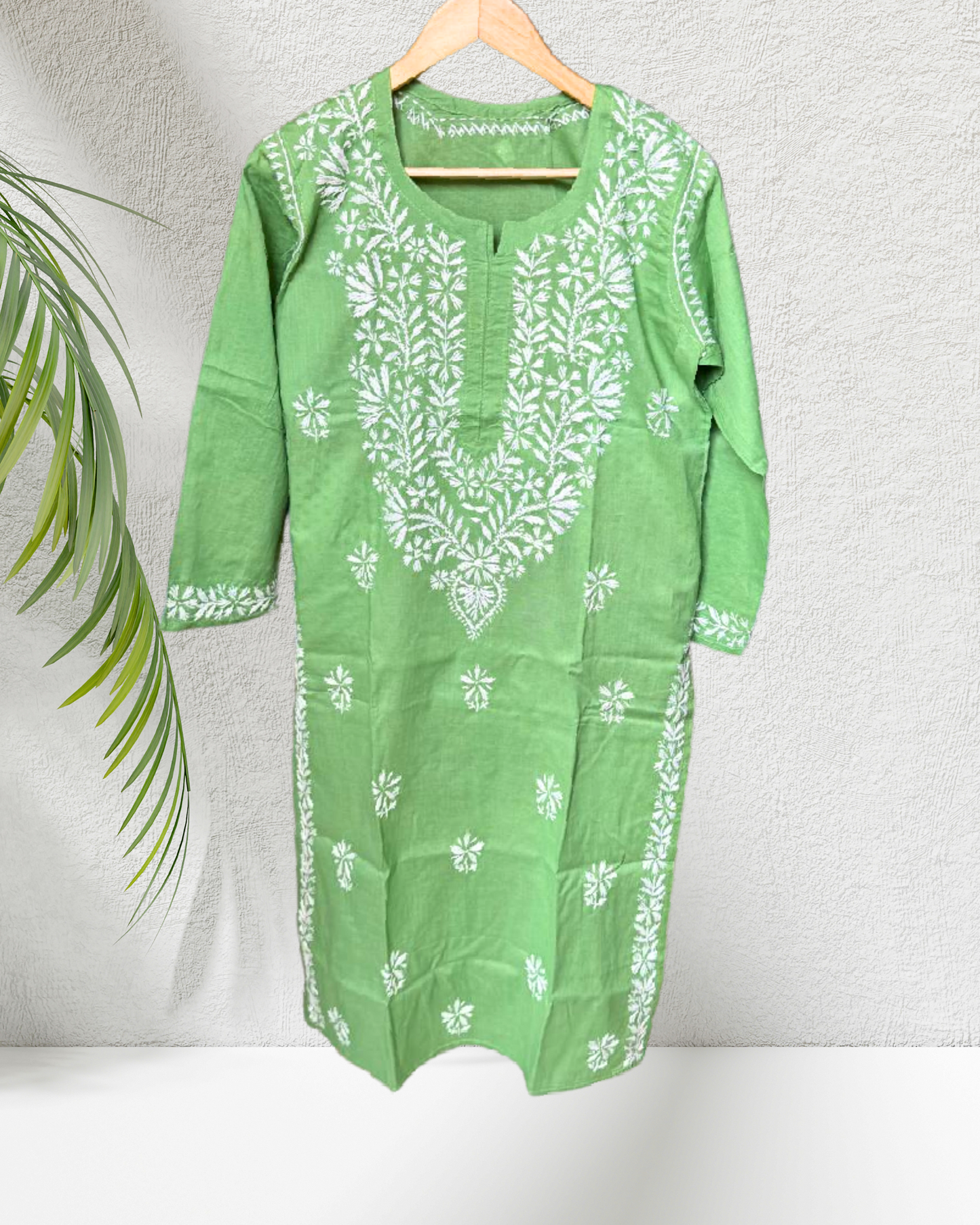 Green Cotton Chikanari Kurta