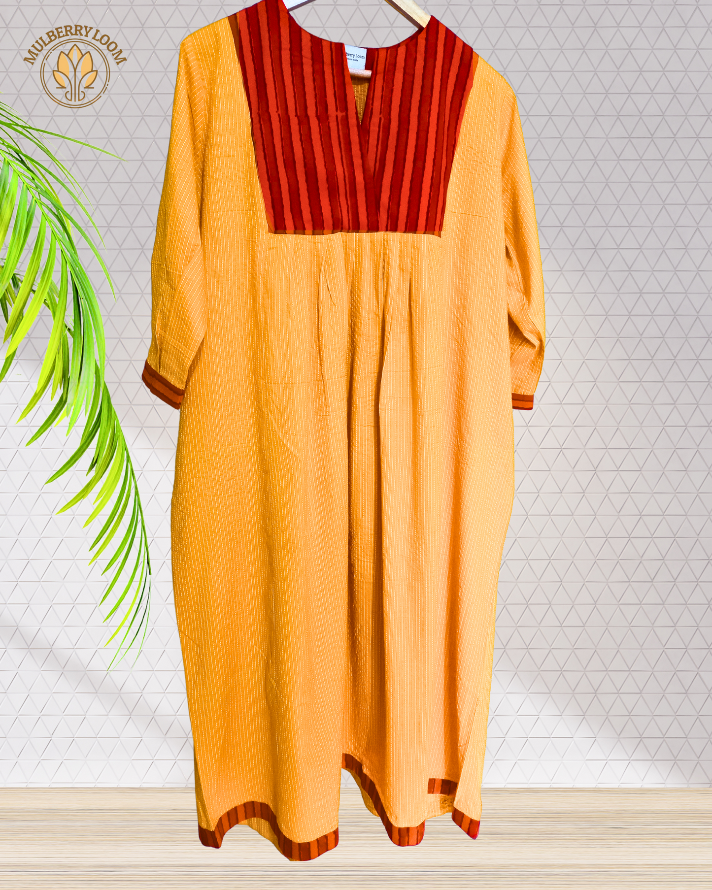 Exquisite Yellow and Red Hand Block Print Patch Kurta