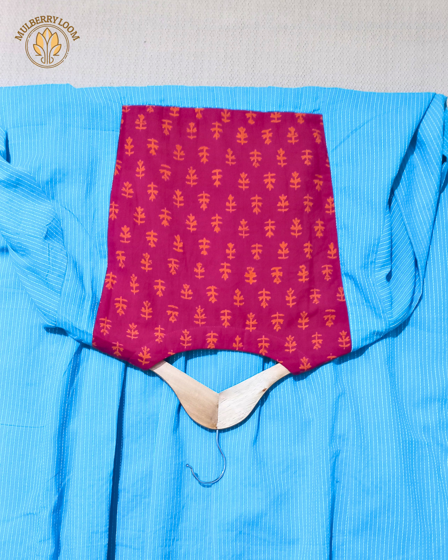 Exquisite Blue and Pink Hand Block Print Patch Kurta