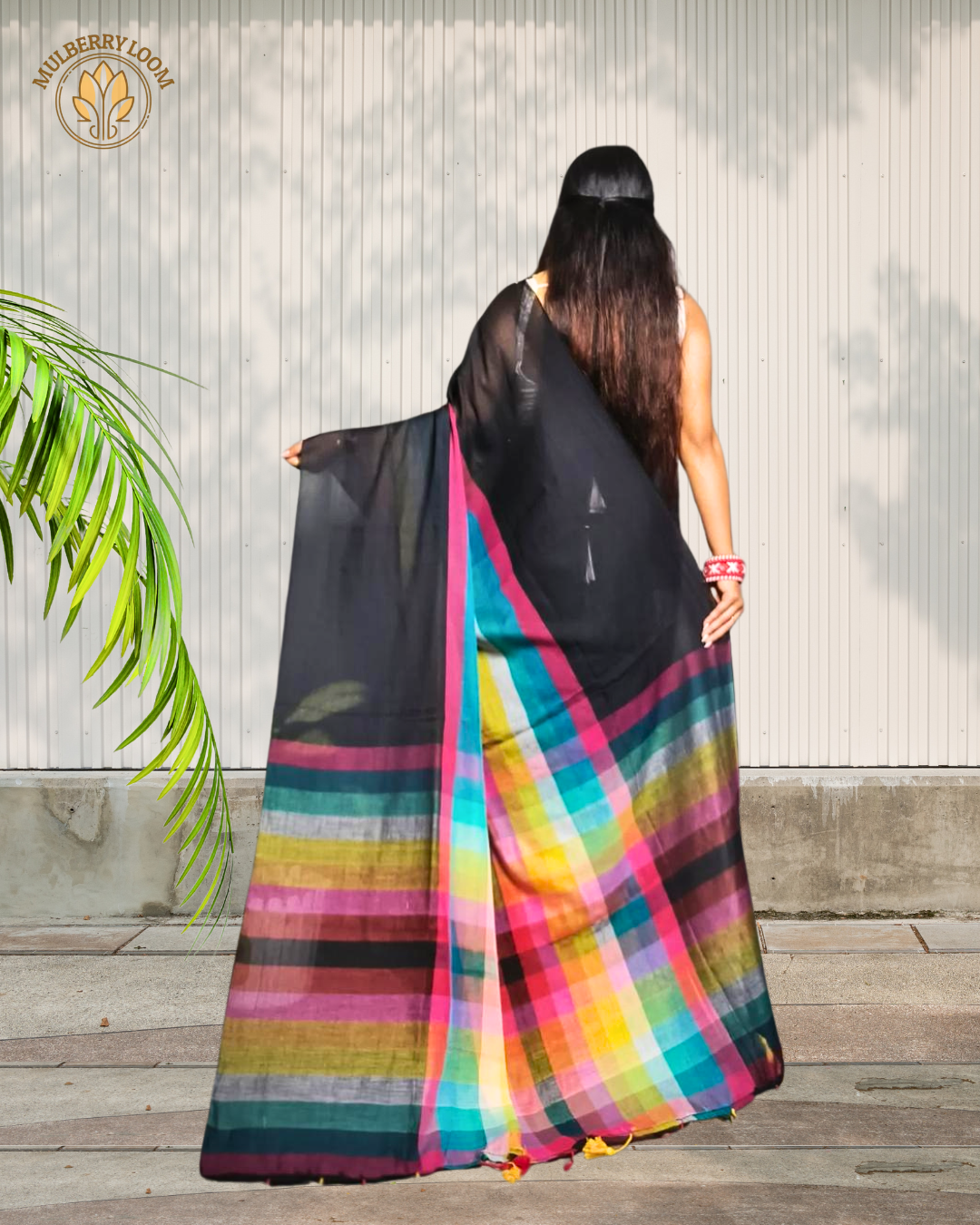 Vibrant Spectrum Black Multicolor Mul Cotton Saree