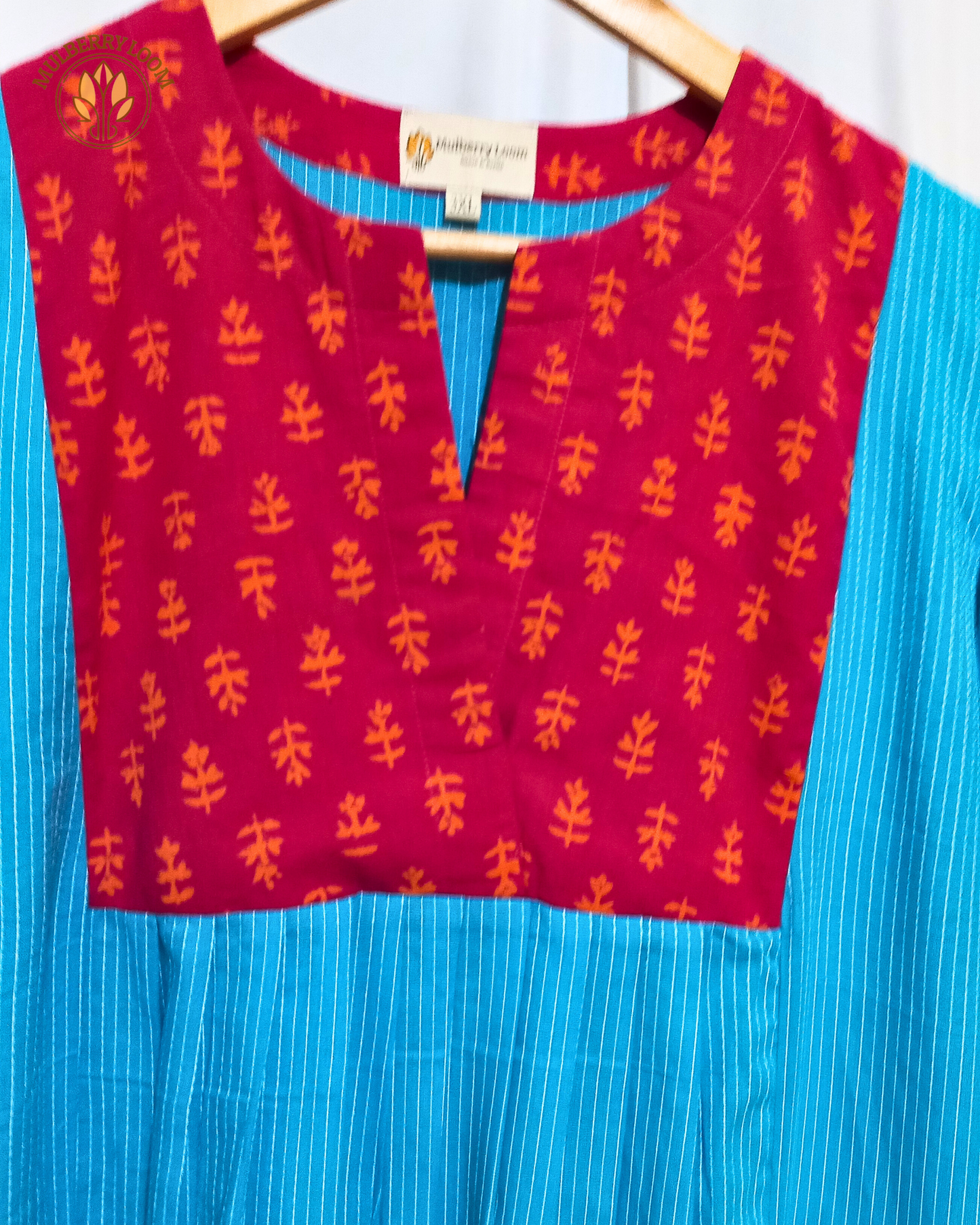 Exquisite Blue and Pink Hand Block Print Patch Kurta