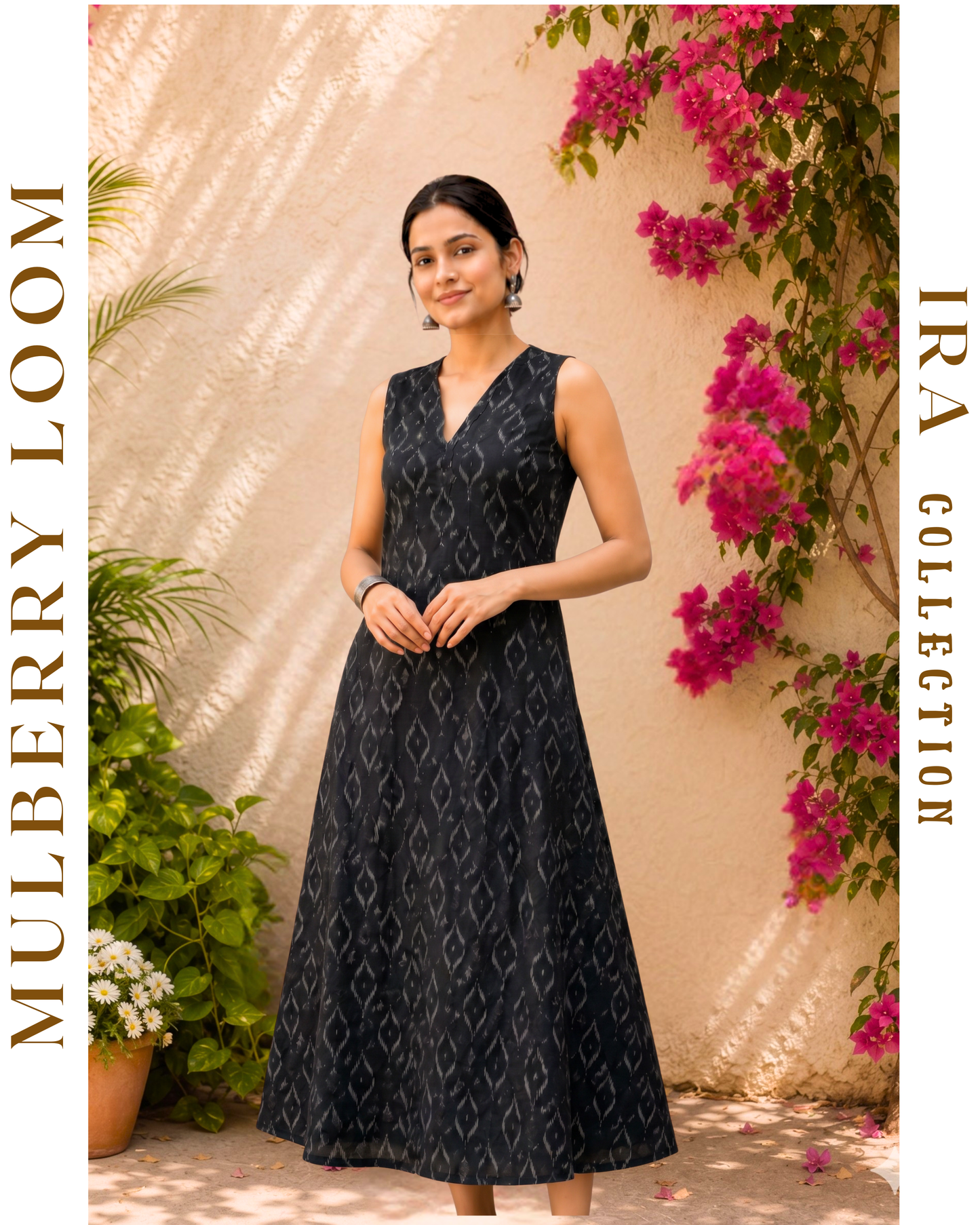 Ira Black Ikkat Sleeveless Dress