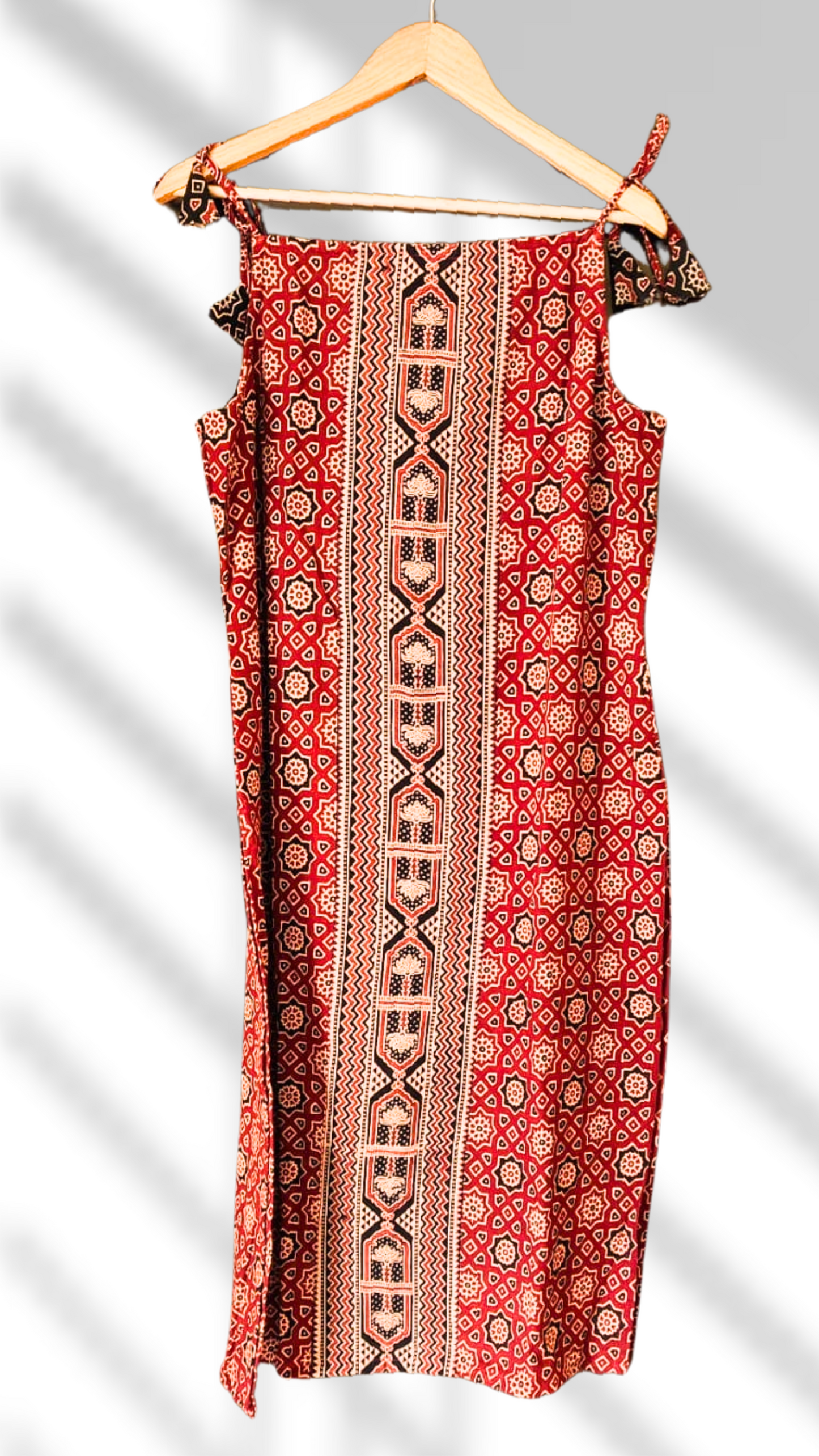 Crimson Ajrakh Handblock Print Spaghetti Kurti