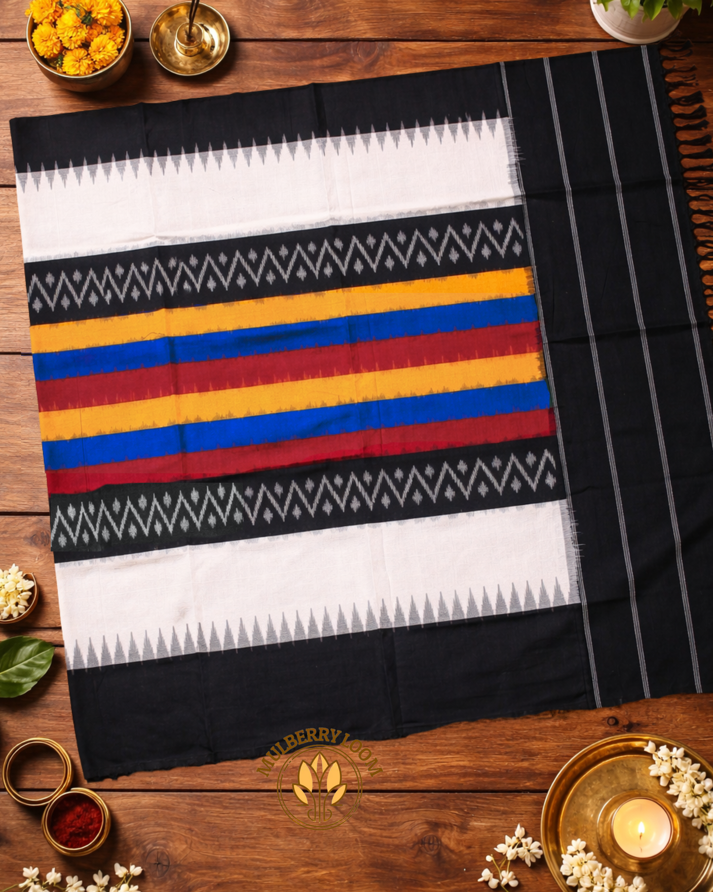 Black Double Ikkat Handwoven Cotton Dupatta