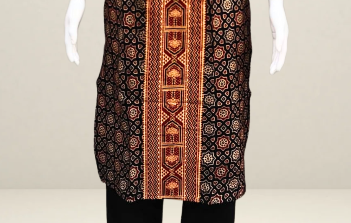 Ebony Ajrakh Handblock Print Spaghetti Kurti