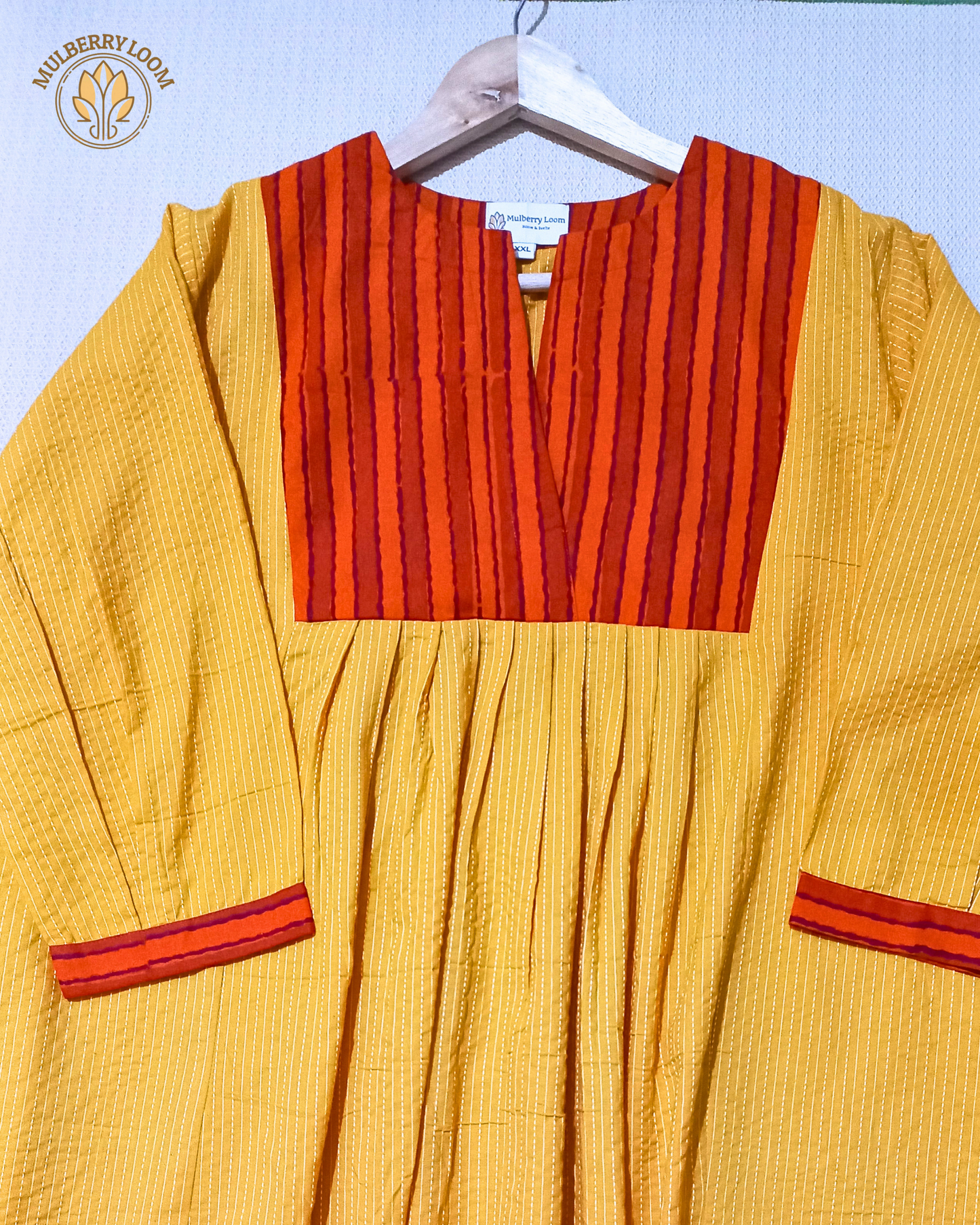 Exquisite Yellow and Red Hand Block Print Patch Kurta