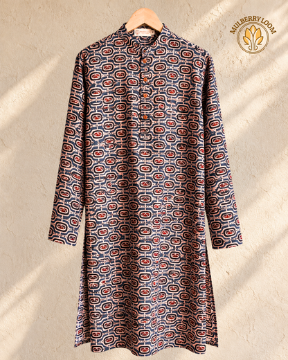 Tattva Indigo Maroon Handblock Printed Men's Long Kurta