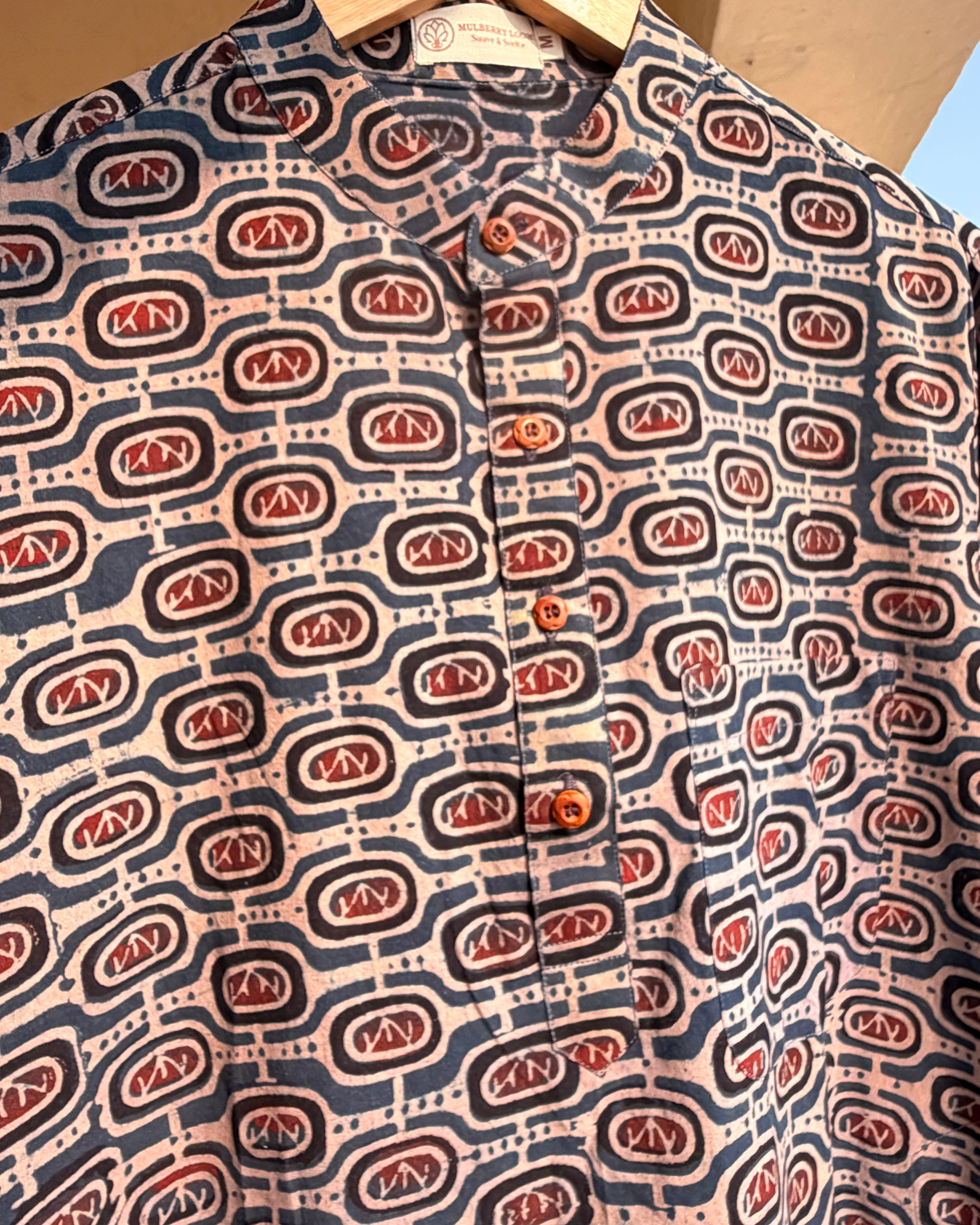 Tattva Indigo Maroon Handblock Printed Men's Long Kurta