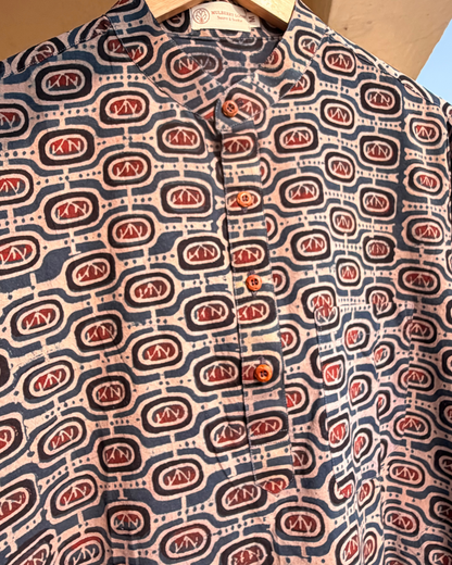 Tattva Indigo Maroon Handblock Printed Men's Long Kurta