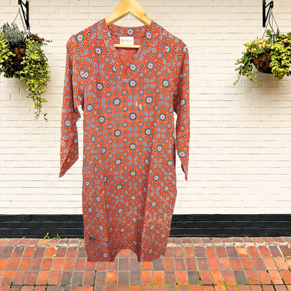 Orange Ajrakh Handblock Print Kurta