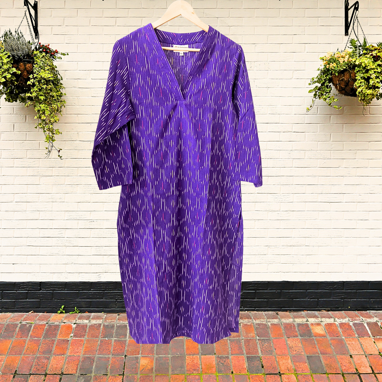 Purple Ikkat V-Neck Kurta