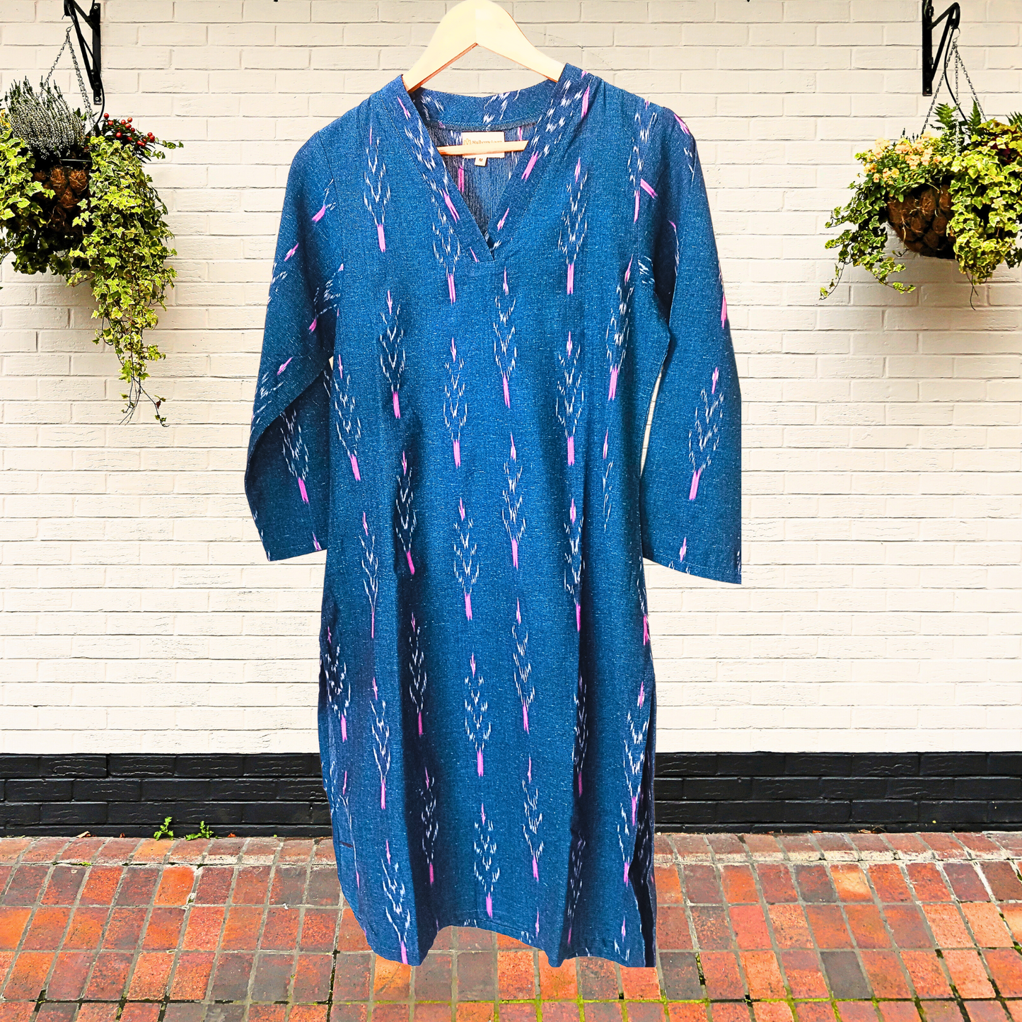 Blue Ikkat V-Neck Kurta