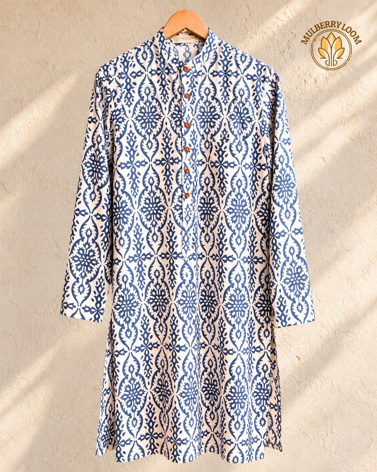 Tattva White & Indigo Handblock Printed Men's Long Kurta