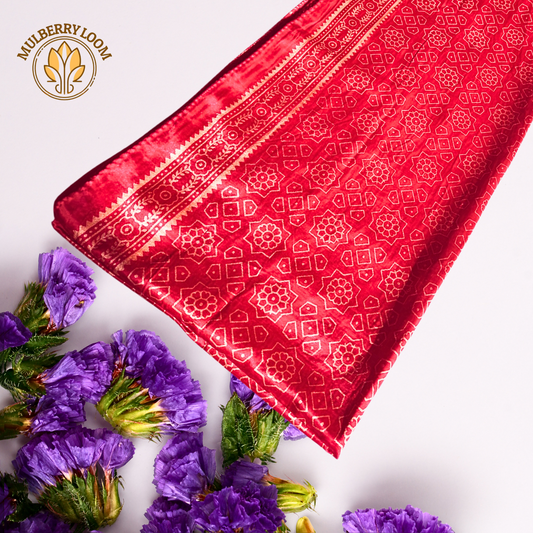 Red Ajrakh Print Mashru Stole