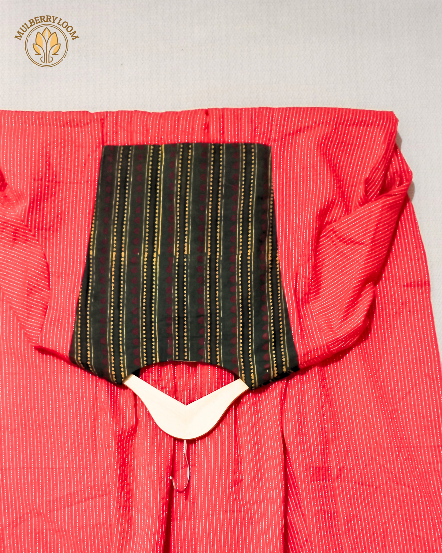 Exquisite Red and Dark Green Hand Block Print Patch Kurta