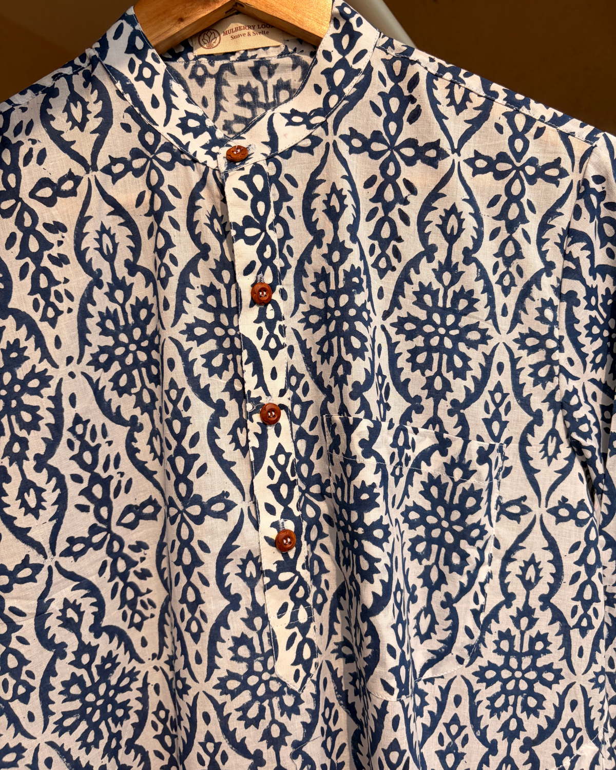 Tattva White & Indigo Handblock Printed Men's Long Kurta