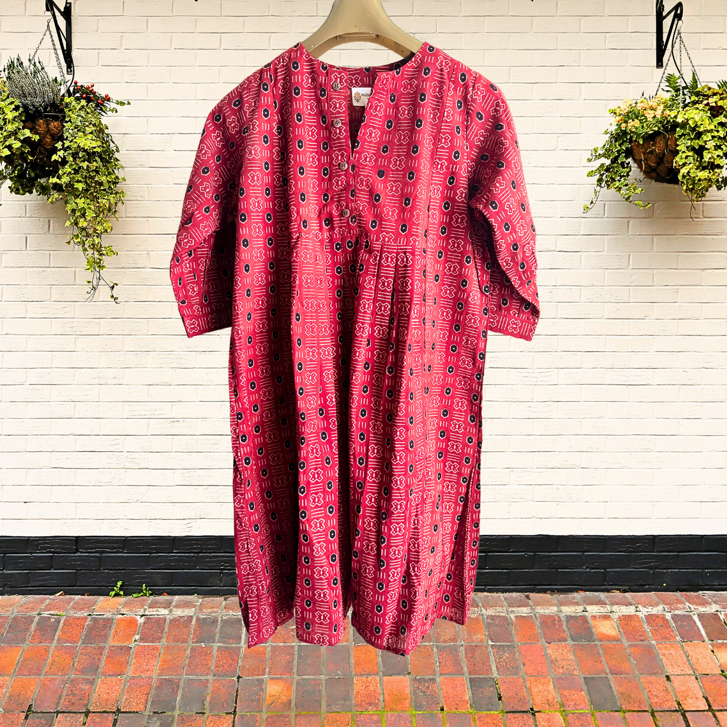 Crimson and Ebony Ajrakh Handblock Print Dress
