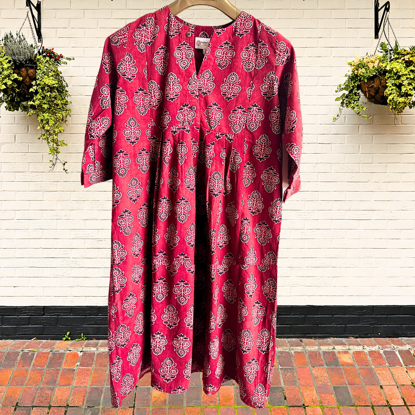 Crimson and Ebony Motif Ajrakh Handblock Print Dress