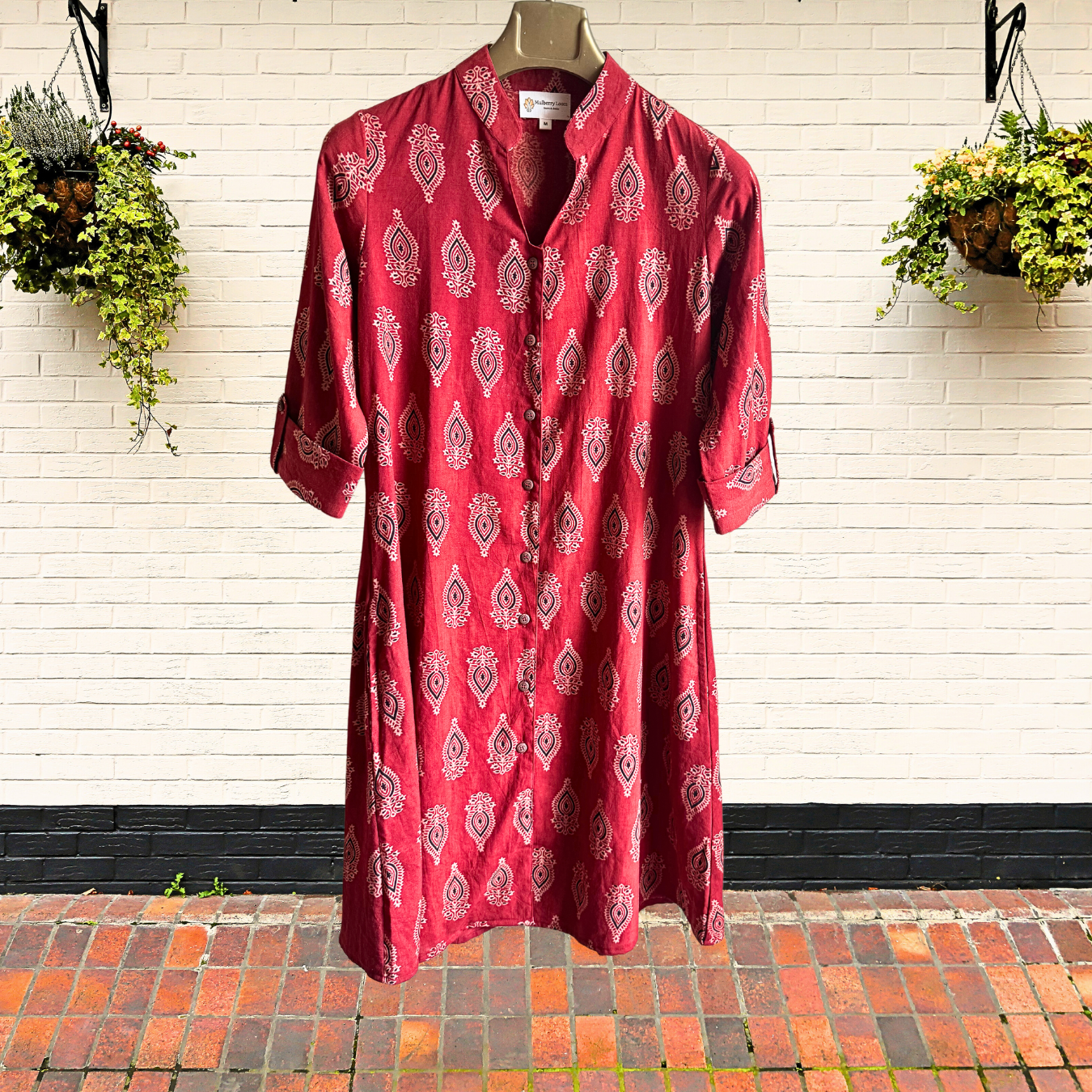 Red Black Ajrakh Handblock Print A-Line Dress