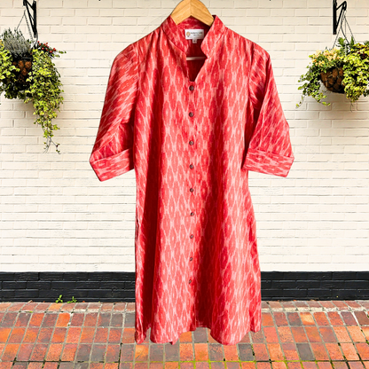 Classic Charm Orange Ikkat Dress