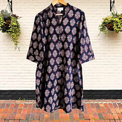 Black Red Ajrakh Handblock Print A-Line Dress