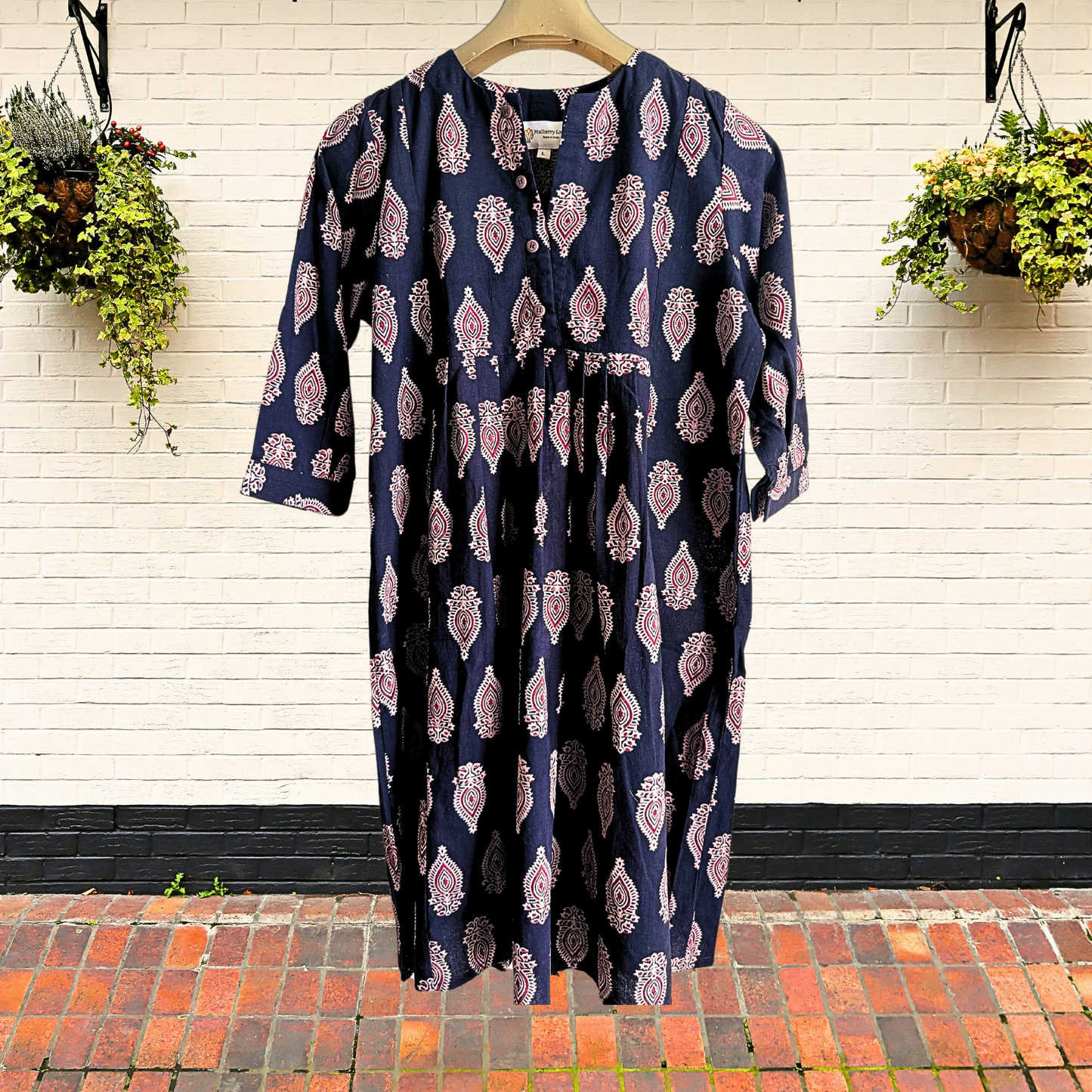 Ebony and Crimson Motif Ajrakh Handblock Print Dress