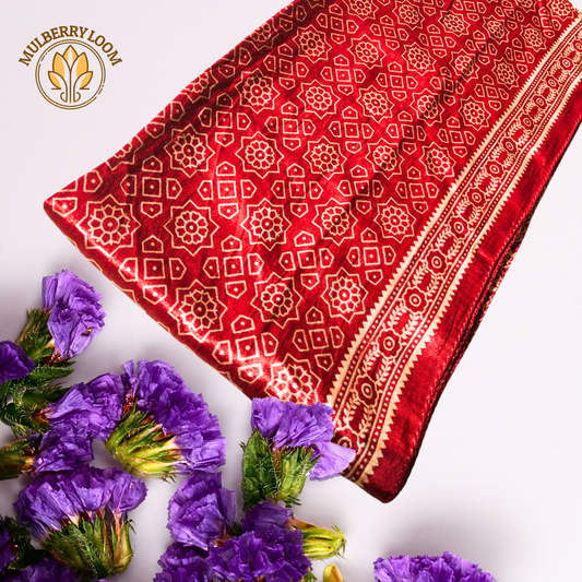 Maroon Ajrakh Print Mashru Stole
