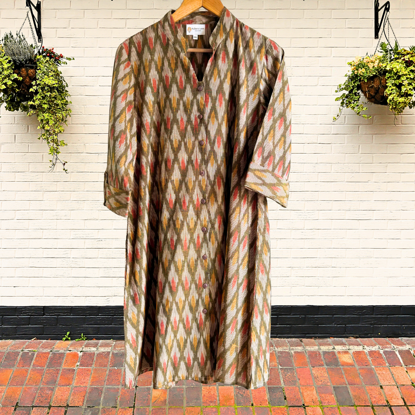Classic Charm Olive Green Ikkat Dress