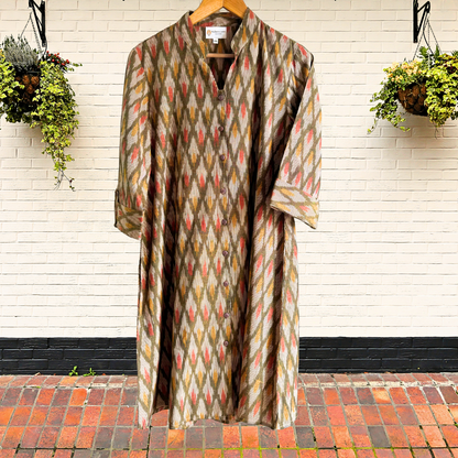 Classic Charm Olive Green Ikkat Dress