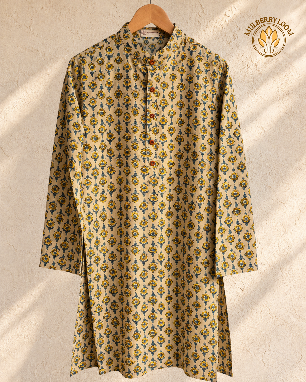 Tattva Off-white & Yellow Vanaspati Handblock Print Men's Long Kurta