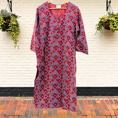 Exquisite Maroon Ajrakh Block Print Kurta
