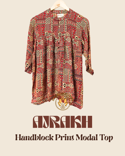 Ethereal Ajrakh Modal Red Short Top