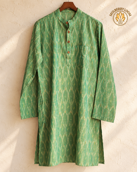 Tattva Green Ikkat Men's Long Kurta