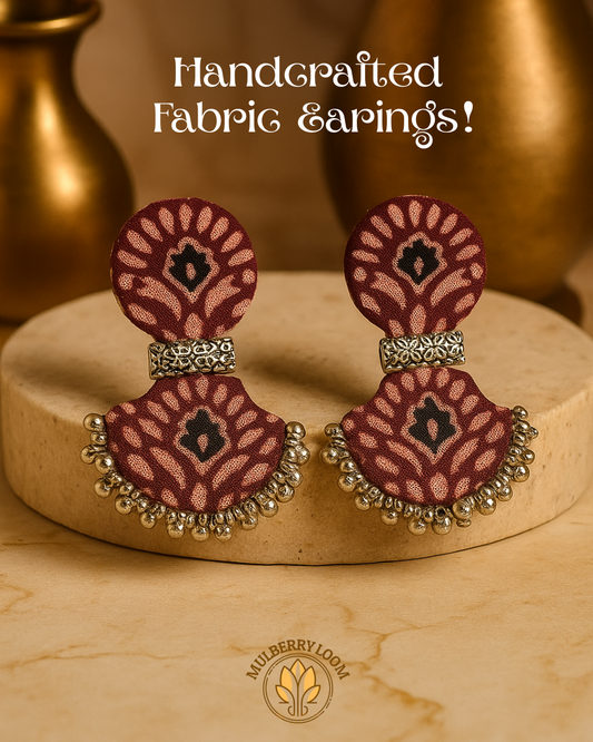Nira Maroon Handcrafted Fabric Earrings