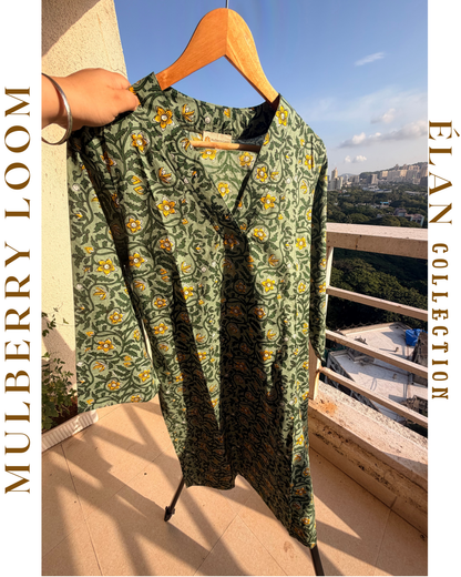 Élan Basil Green V-Neck Kurta