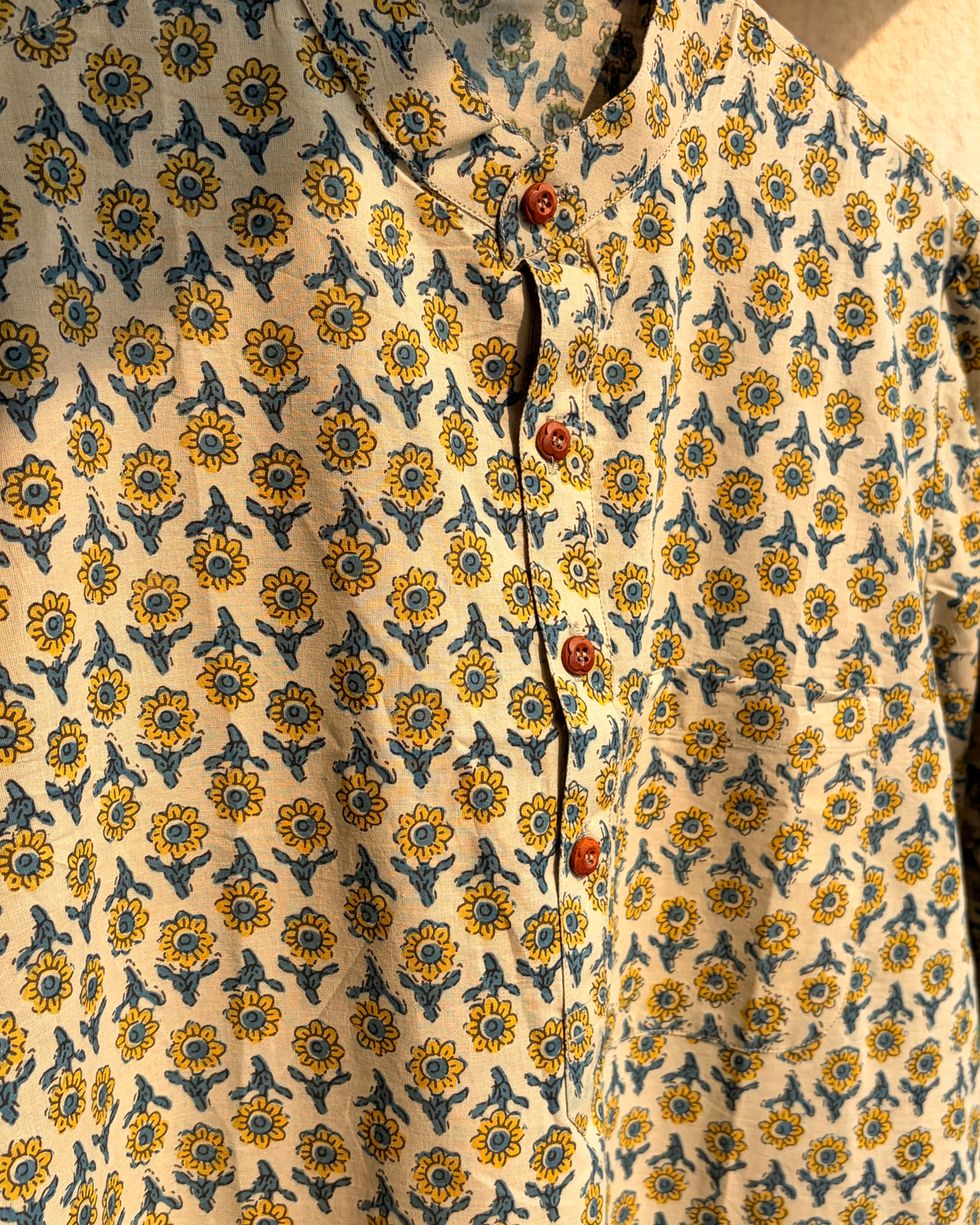 Tattva Off-white & Yellow Vanaspati Handblock Print Men's Long Kurta