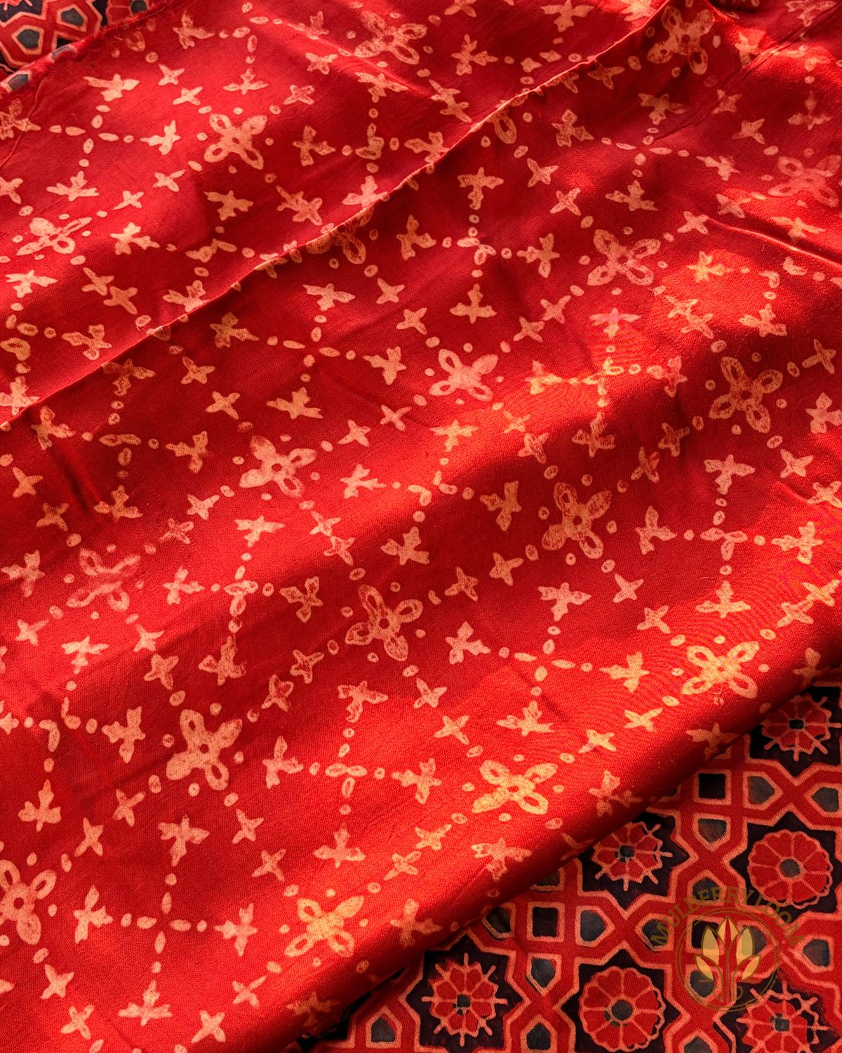 Red Ajrakh Handblock Modal Saree