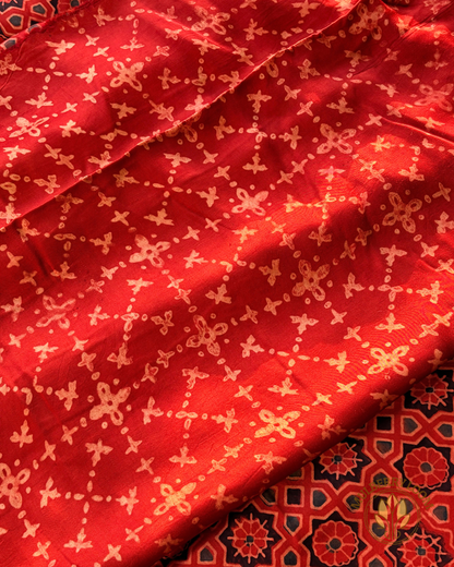 Red Ajrakh Handblock Modal Saree