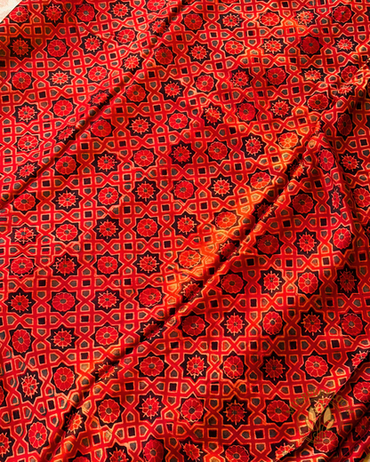 Red Ajrakh Handblock Modal Saree