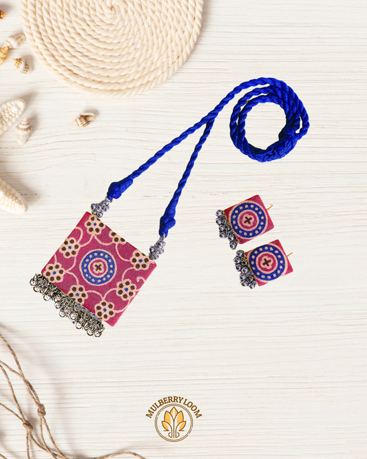 Nira Pink and Cobalt Blue Handcrafted Jewelery Set