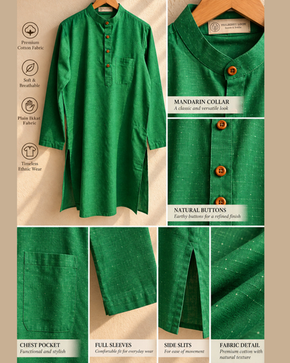 Tattva Green Ikkat Men's Long Kurta