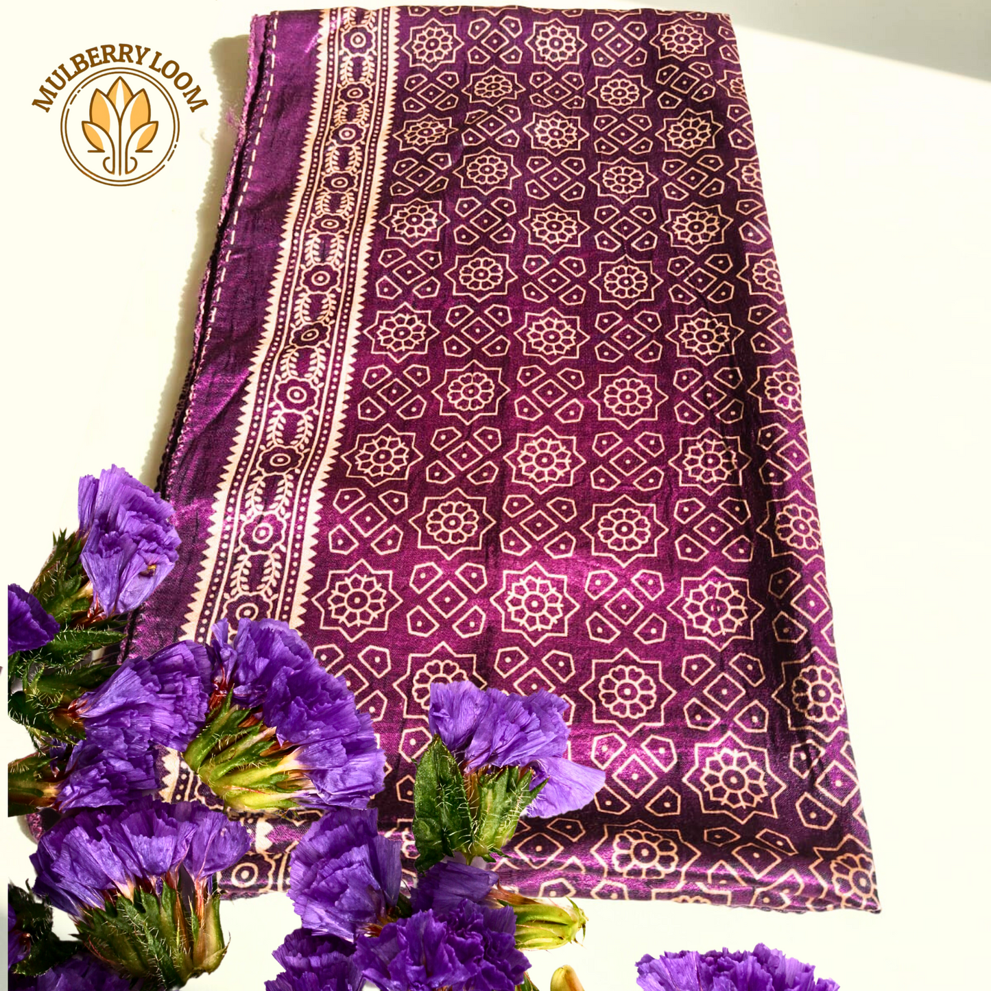 Purple Ajrakh Print Mashru Stole