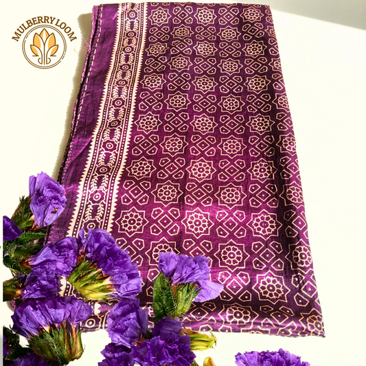 Purple Ajrakh Print Mashru Stole